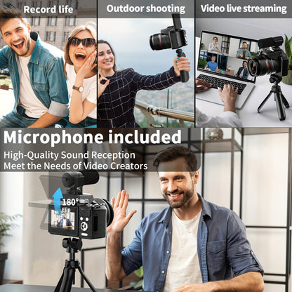 NBD 5K&64MP Digital Cameras for Photography, 16X Optical Zoom Camera with WiFi & App Control, Vlogging Camera with 180°Flipable 3-inch Screen, 2 Batteries, Camera Strap&32GB Card, Lightweight Camera, Wifi Camera, Camera For
