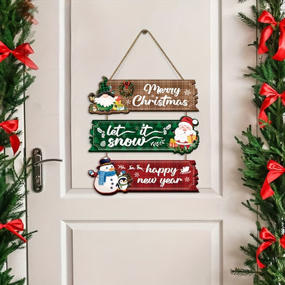 Decorative Signs & Plaque 3pcs Christmas Hanging Ornaments - Santa Claus, Snowman And Reindeer Wooden Wall Decorations, Suitable for Home Interior Seasonal Farmhouse Art Decoration, Products That Can Be Used in 11 Festivals