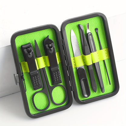 Manicure Set Nail Clipper Set Built-in Nail File Men's And Women's Personal Care Portable Travel Household 7-Piece Set Black Nail Scissors Grooming Tools Kit