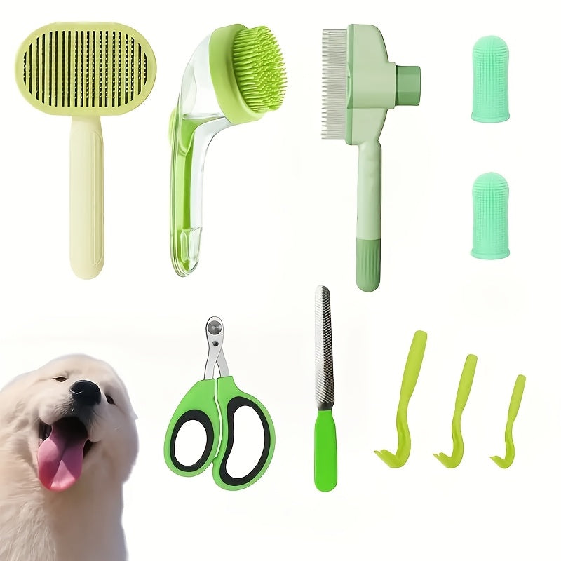 Kit de Higiene Felina 5 em 1 com 8 peças, incluindo escova autolimpante, corta-unhas, pente, escova para remoção de pelos mortos e escova de dentes - Mantenha o seu felino limpo, saudável e feliz.