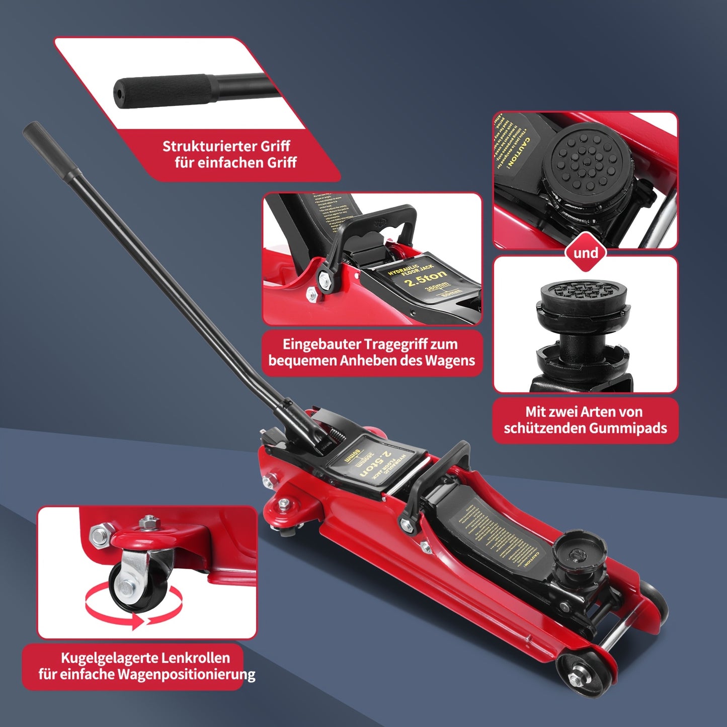 2.5 Ton Hydraulic Floor Jack with Telescopic Handle - Durable Iron Construction, Adjustable Height, Portable for Cars, Trucks, Buses - Ideal for Garage Use, Tire Repair & Emergency Situations, Portable Hydraulic Jack