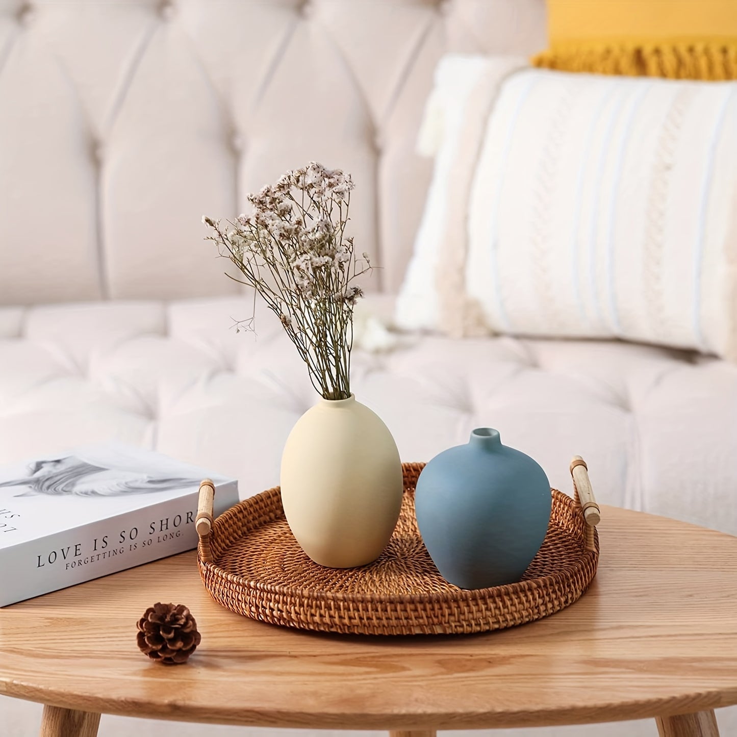 Conjunto de 4 vasos de cerâmica para decoração de mesa estilo quinta, pequenos vasos de flores para mesa de centro, prateleira, sala de jantar, decoração moderna e boho.