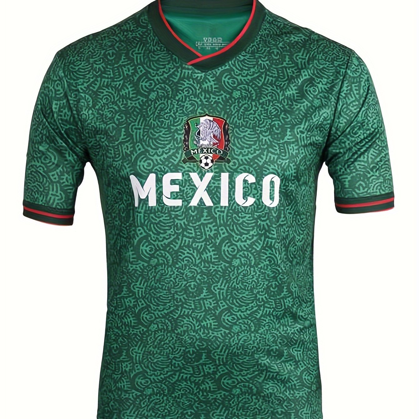 Mexico Men's Letter Print Breathable Football Jersey, Active Slightly Stretch Crew Neck Short Sleeve Soccer Club Uniform Shirt For Training Competition