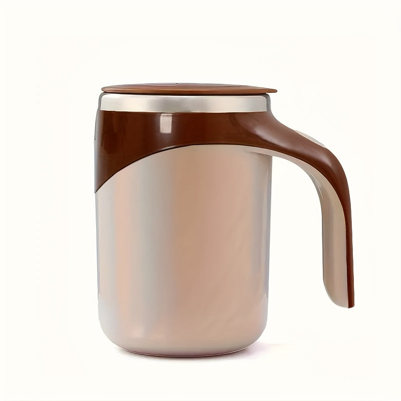Spill-Proof, Stainless Steel Self-Stirring Coffee Mug - Battery-Powered, Reusable Magnetic Mixing Cup for Home, Office & Travel (AAA Batteries Not Included)