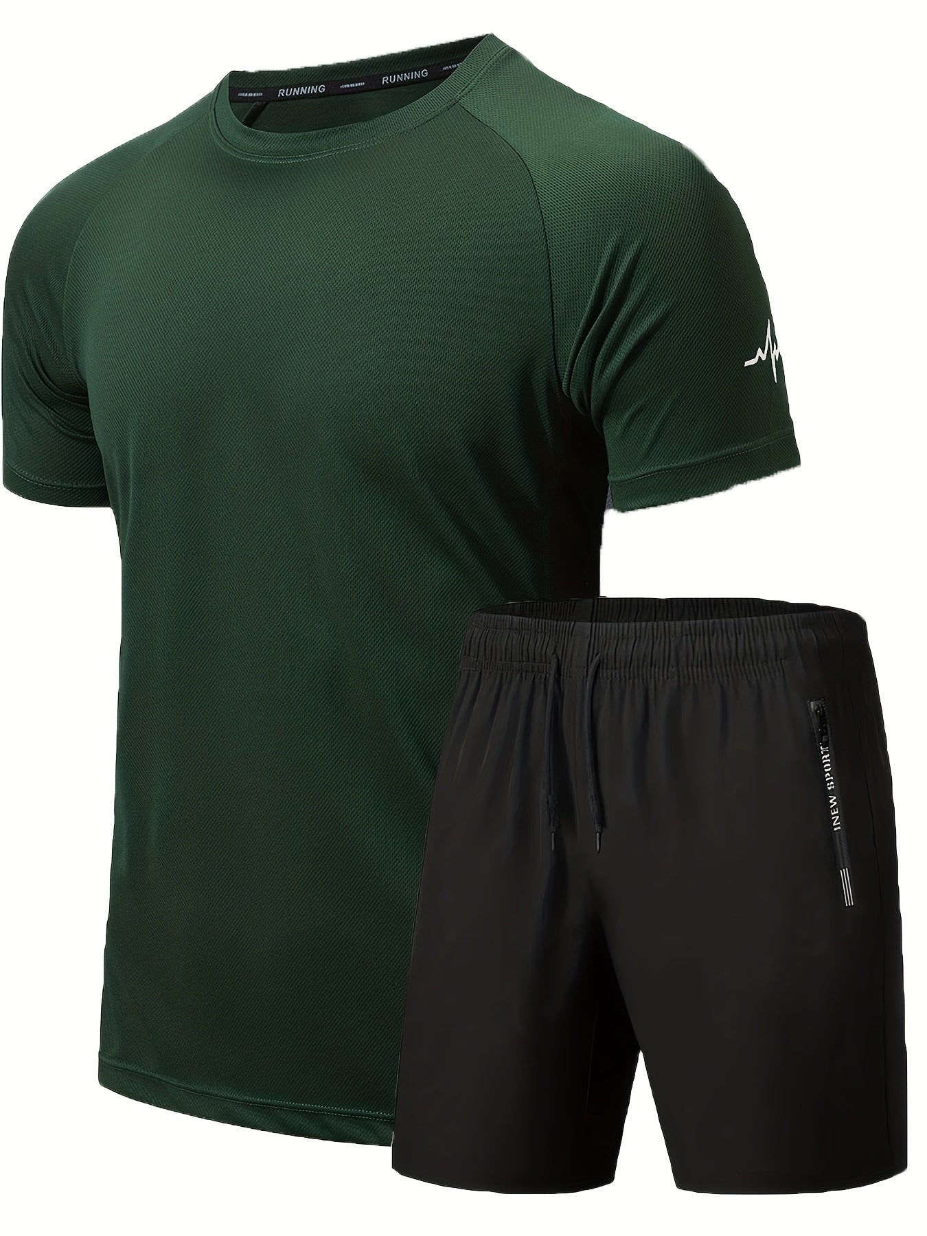 Men's 2Pcs Outfit, Solid Workout Short Sleeve T-shirt & Drawstring Shorts For Basketball Football Exercise Training Running Gym