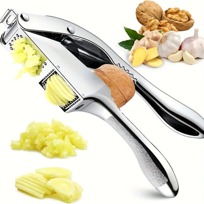 Manual Garlic Press and Slicer | Durable Metal Kitchen Tool for Efficient Mincing & Dicing | Easy-to-Clean, Multi-Use for Sauces & Marinades | Ideal for Home and Restaurant Use, Garlic Crusher