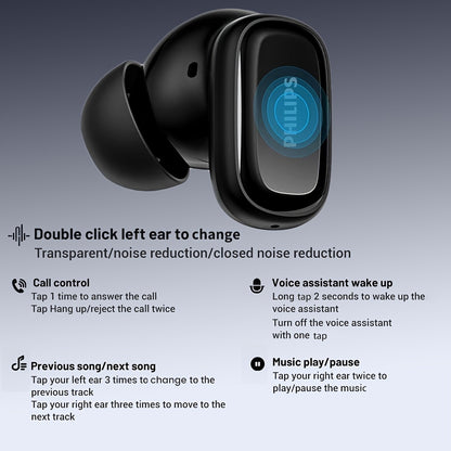 New Philips BT13.72 cm-Ear Earphones with Wireless Charging Case, 24Hour Playtime/Game Modes/Built-in Mic/Touch Control for Gaming, Running, Cycling TAT2569