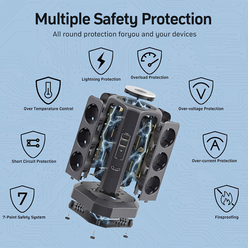 Múltiplas tomadas 12-Outlet 4000W com USB-C 20W