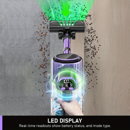 Aspirador doméstico sem fios de alta sucção, 10 em 1, multifuncional, com alcance de 45 minutos, 3 modos de sucção, luzes LED verdes melhoradas e escova anti-emaranhamento para casa, pavimentos de madeira, carpetes e pelos de animais.