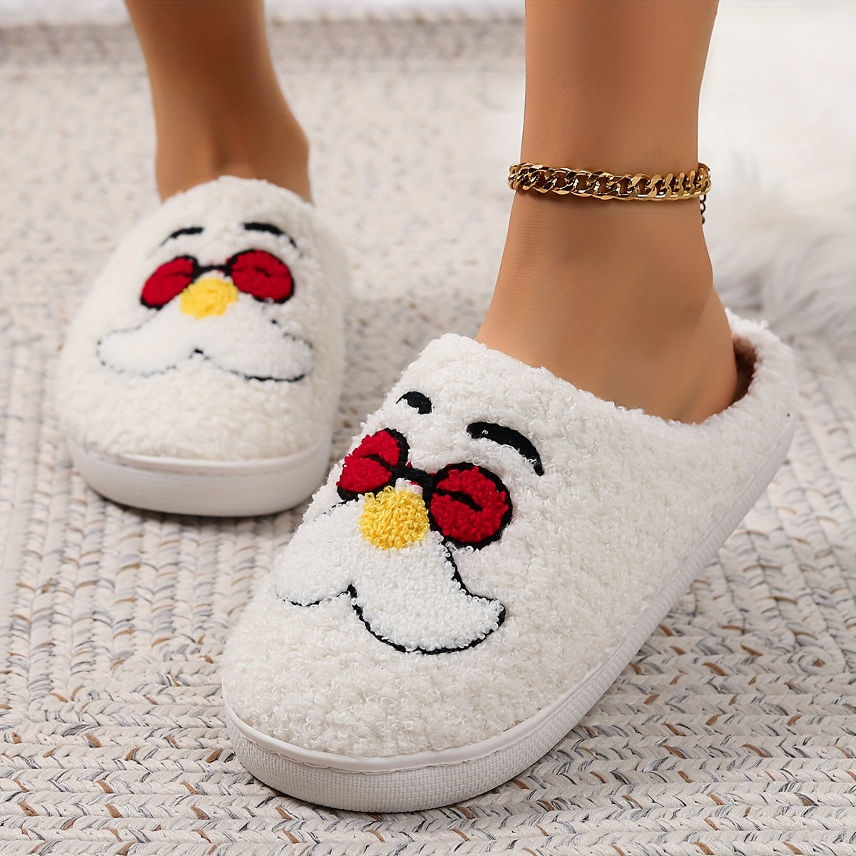 Christmas Tree Pattern Fuzzy Slippers, Winter Warm Closed Toe Flat Floor Shoes, Cozy Soft Sole Plush Home Slippers