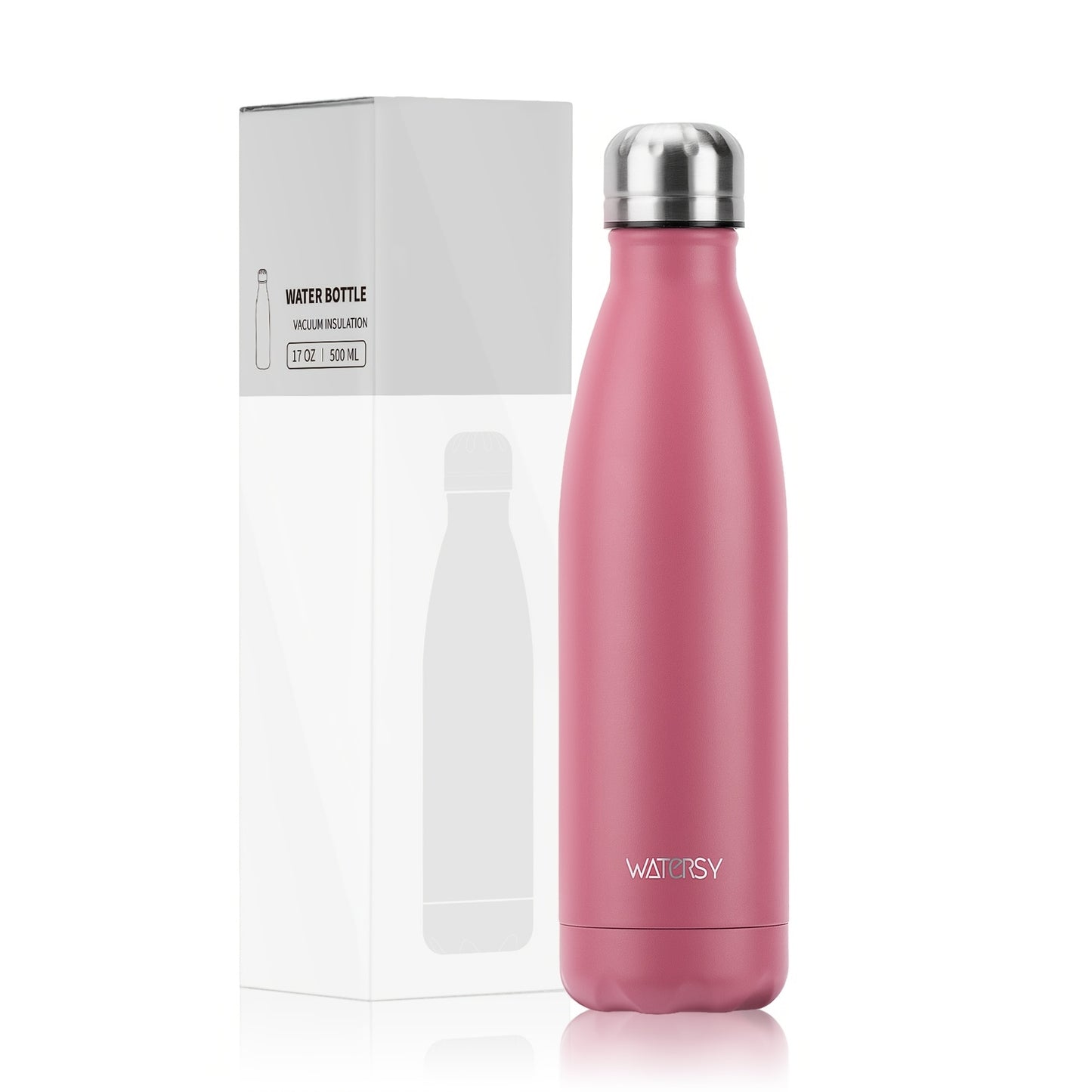1pc WATERSY 17Oz/500Ml Outdoor Water Bottle 304 Stainless Steel Insulation for Heat Preservation And Cold Preservation with White Card And Silver Hot Stamping Box 2 Sealing Rings