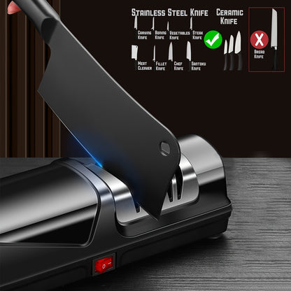Knife Sharpener, Professional 2-Stages Electric Knife Sharpeners for 20-Degree Straight Edge, Knife Sharpener for Kitchen Knives with Sharpening and Polishing, Black