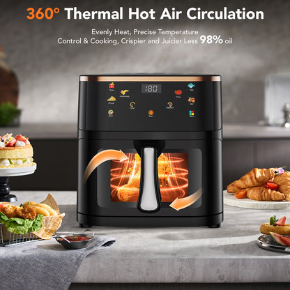 Air Fryer 6.5L 9L 10.5L Oilless 1800W Large Capacity Oven Air Fryers Healthy Cooker With 10 Preset, Visual Cooking Window, Non-Stick Basket, Dishwasher Safe