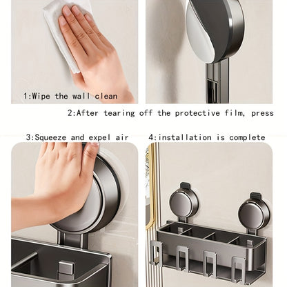 Bathroom Essentials Wall Mount Shower Caddy - No Drilling Required, Space-Saving Organizer for Toothbrushes, Dental Cup, Mouthwash, and Bathroom Accessories - Ideal for Home and Gift