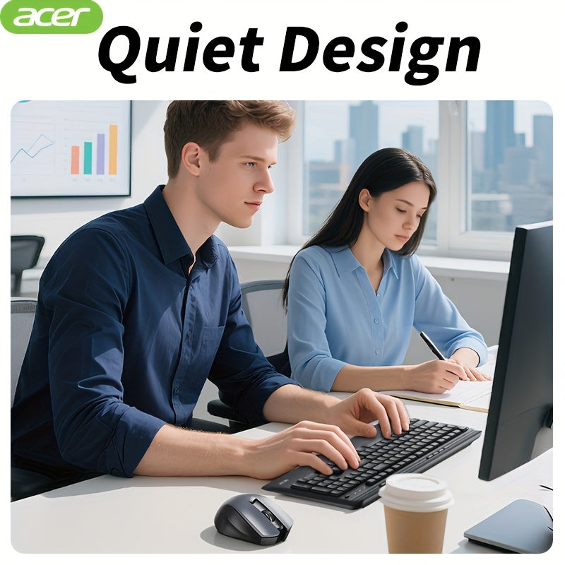 ACER Wireless Keyboard and Mouse Combo, Full-Size Quiet Ergonomic Keyboard Mouse Set, Compatible with Multiple Systems, Lightweight & Durable, Suitable for Office/Home Use