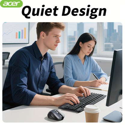 ACER Wireless Keyboard and Mouse Combo, Full-Size Quiet Ergonomic Keyboard Mouse Set, Compatible with Multiple Systems, Lightweight & Durable, Suitable for Office/Home Use