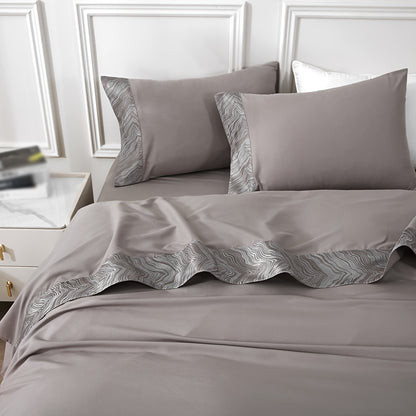 Luxury jacquard Bed Sheets Set 40.64cm deep pocket - 4pcs Bedding - Shrinkage and Fade Resistant - Easy Care 1flat+1fitted+1/2pillowcase