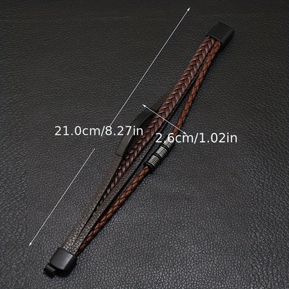 Nova pulseira masculina vintage, feita à mão, com várias camadas de contas, fecho magnético e revestimento em PU.