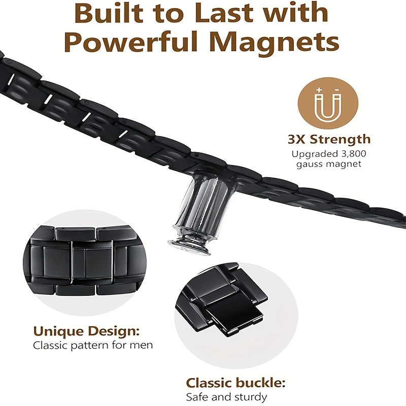 1pc Men's Titanium Steel Magnetic Bracelet with 3500 Gauss Magnets – Black Textured Design, Stylish Father's Day Gift for Men, Wellness Accessory | Sophisticated Style | Durable Jewelry, Magnetic Jewelry