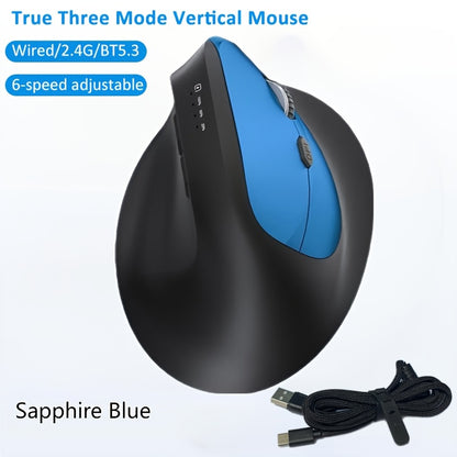 WOWSSYO Right-Handed Ergonomic Gaming Mouse - Wired + Wireless + BT Tri-Mode, 6-Speed Adjustable Optical, USB-C Rechargeable, Ergonomic Design for Laptop & Desktop Computers, Black/Red/Blue/Teal, Ergonomic Mouse, Computer Acc