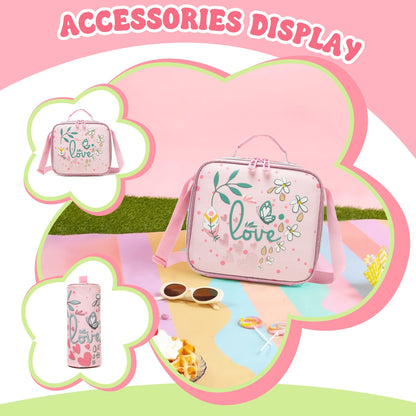 Adorable Girls Backpack 3pcs Set with Lunch Bag and Pencil Case Kids Carry On Backpack School Essentials Playdate Adventures Back to School Gift