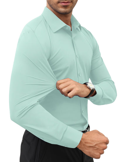 Men'S Slim Fit Long Sleeve Shirt - 55% Cotton, 40% Polyester, 5% Spandex, Solid Color, All-Season, Woven Fabric, Button-Up, Lapel Collar, Casual Weekend Wear, 125g/m²