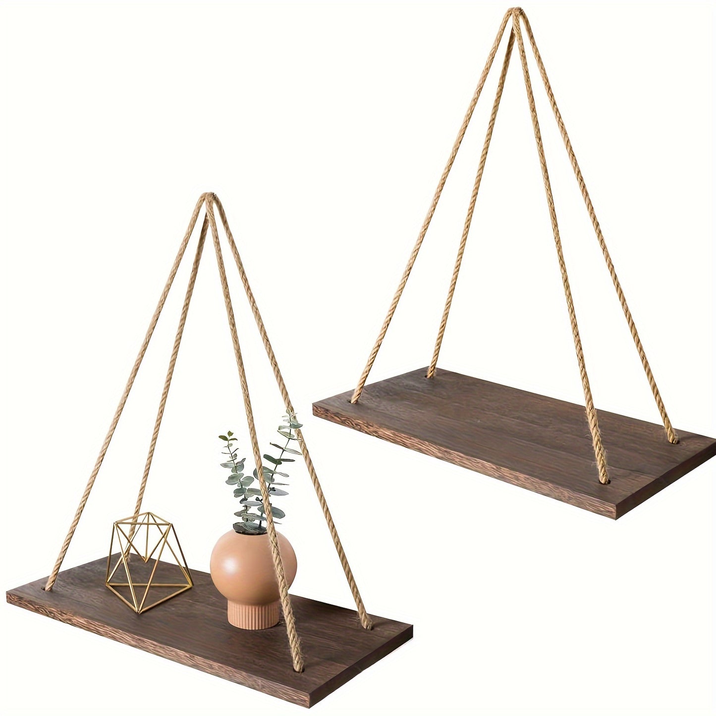 2pcs Boho Decor Hanging Shelf, Storage Display Shelves For Hanging Plants Photos, Rustic Wood Floating Shelves For Nursery Bedroom Bathroom Living Room, wall decor