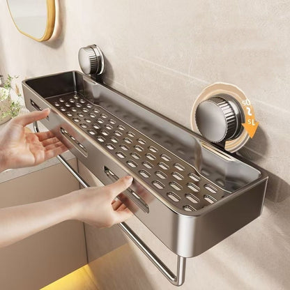 Simple to Install Suction Cup Shower Organizer - Heavy-Duty Rust-Resistant Plastic Wall-Mounted Floating Shelf with Sturdy Adhesive, Space-Saving Bathroom Storage for Shampoo, Soap & Toiletries, No Metal Pipes, Easy Assembly,