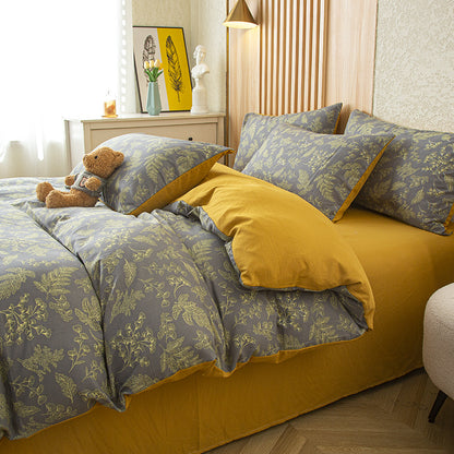 Dark Vine Pattern 4pcss Bedding Set Vintage Small Floral 4pcss Sheet Set Includes 1 Flat Sheet, 1 Duvet Cover, 2 Pillowcases - Washable Polyester Machine Washable - Breathable And Easy to Clean, Does Not Contain Down Duvet Or