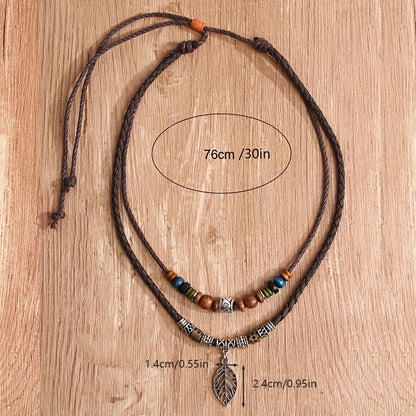 Women's PU Leaf Wooden Bead Necklace Party Ornament Jewelry Gift