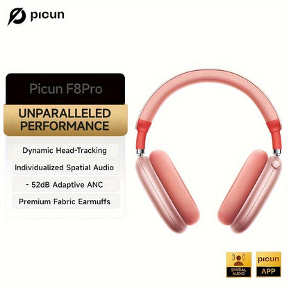 Picun F8 Pro Wireless Over-Ear Headphones with 52dB Hybrid ANC, Hi-Res Audio, Detachable Fabric Ear Cushions, Smart 5-Mic ENC, 140-Hour Standby, and Seamless Dual-Device Connectivity, Black, Wireless Headphones, Modern Headph