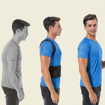 Black Adult Back Support Belt | Adjustable Upper-Back Posture Corrector with Shoulder Straps and Lumbar Pad, Invisible Spine Brace for & – Ergonomic Design