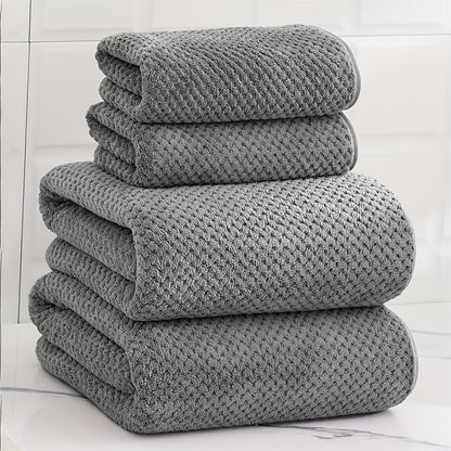 4pcs Luxury Pineapple Mesh Towel Set - Super Absorbent, Quick-Drying, Ultra-Soft, and Beige-Friendly Home Bath Towels - Ideal Bathroom Essentials with Fabric Weave,  Soft Texture, Ultrasoft Material, Skinfriendly Towel, Spa L