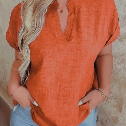 Women's Casual V-Neck Blouse with Small Stand-Up Collar - Vibrant Yellow Solid Color, Regular Fit, Machine Washable, Versatile for Spring Summer Fall, Seasonal Fashion Top, Sophisticated Casualwear, Lightweight Fabric, Everyd