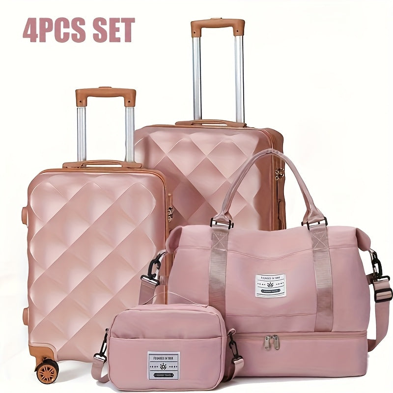 Conjunto de 4 malas de viagem de 20+24 polegadas, malas rígidas em ABS com rodas giratórias, conjunto de malas de viagem leves para senhora e homem com cadeado, inclui (20+24) + bolsa de ginástica de viagem, conjunto de malas, mala de viagem, malas