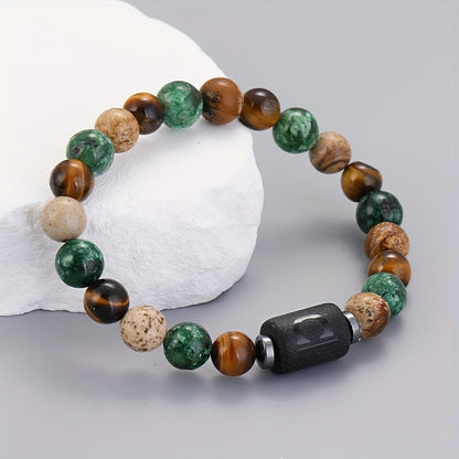 1pc PINAINICE 12 Zodiac Natural Stone Bead Bracelet - Elastic Stretch Fit, Marbled Earthy Tones with Golden Accents, Unisex Astrology Gift for Men & Women, Daily Wear & Special Occasions, Zodiac Bracelet, Casual Jewelry, Zodi