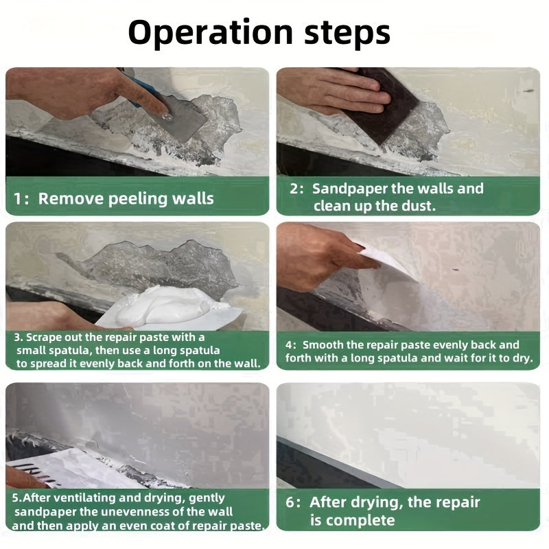 Kit de Reparação de Paredes com Espátula - Massa de Secagem Rápida para Drywall, Preenchimento de Buracos e Fissuras, Acabamento à Base de Cal, Reparação Autocolante de Paredes de Gesso, Branca, Material Plástico, Fácil de Usar para Reparações Domésticas