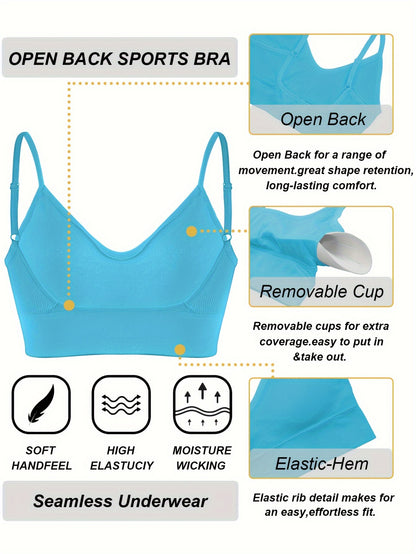 Solid Ribbed Sports Bra, Comfy & Breathable Workout Fitness Intimates Bra, Women's Lingerie & Underwear