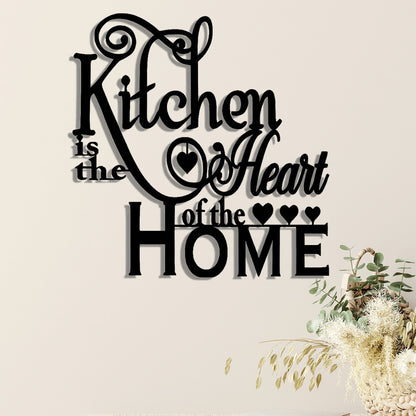 2D Flat, 1pc "Kitchen is the Heart of the Home" Metal Wall Decor - Elegant Script Kitchen Sign with Heart Accents - Durable Metal Art Plaque for Home, Cafe, Restaurant, Bar - Housewarming Gift for Cooks & Home Decorators, Caf