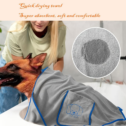 A Beautiful Pet Bath Towel for Dogs to Bathe And Swim with Soft, Thick, Super Absorbent, Easy to Dry, with Pockets And Patterns.Suitable for Medium to Large Dogs.There Are Three Color Options Available.