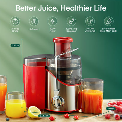 Heavy-Duty Electric Juicer Blender - Centrifugal Juicer Machine with Pure Copper Motor, 18000 RPM High-Speed Blending, Wide Mouth (65mm) for Maximum Yield - Stainless Steel Construction, Non-Slip Base - Ideal for Home & Comme