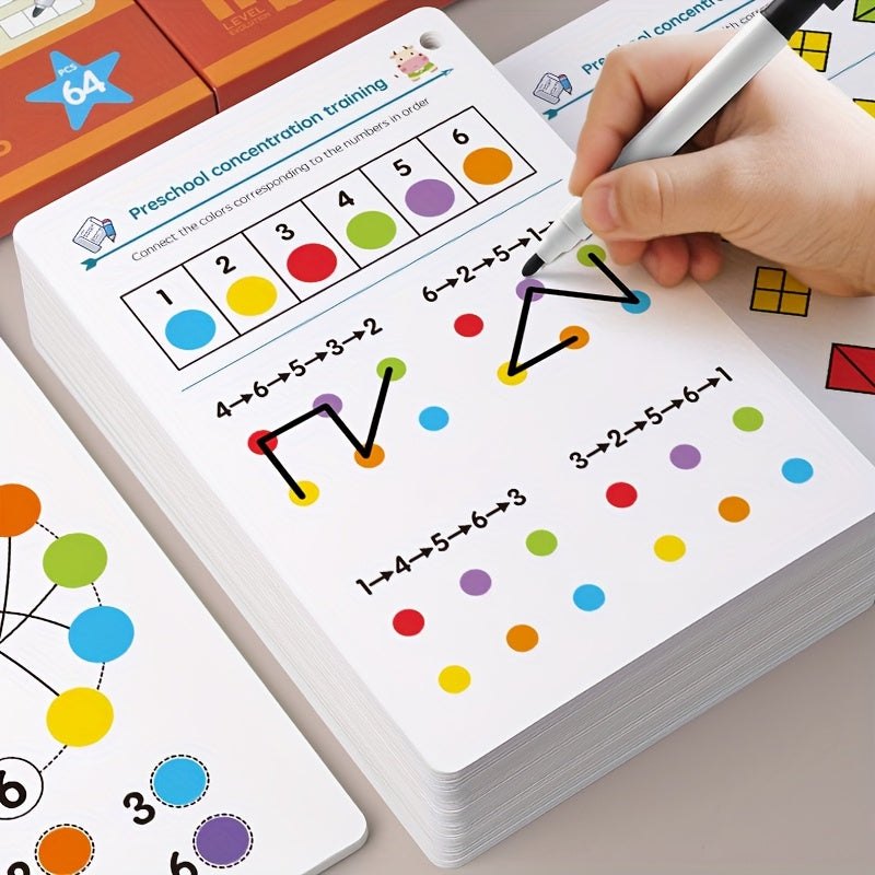 Conjunto de Caderno Mágico Reutilizável com 64 Páginas | Desenvolvimento Cerebral Integral, Controlo da Caneta e Atividades Educativas de Desenho | Aprenda a Escrever com Papel | Páginas Coloridas | Presente para o Regresso às Aulas