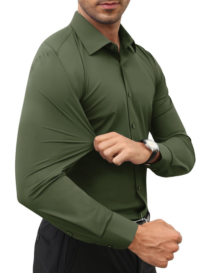 Men'S Slim Fit Long Sleeve Shirt - 55% Cotton, 40% Polyester, 5% Spandex, Solid Color, All-Season, Woven Fabric, Button-Up, Lapel Collar, Casual Weekend Wear, 125g/m²