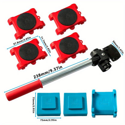 Eight-piece Furniture Moving Tool Set - 158.76 KG Load Capacity - Heavy-duty Steel Furniture Moving Tools, Easy Relocation and Moving Solutions - No Electricity Required, Durable and Reliable 360-degree Movement Tool for Home
