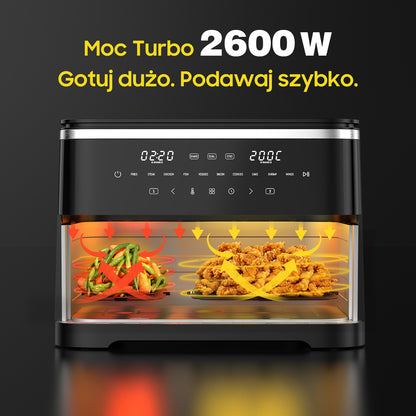 Iceagle XXL Hot Air Fryer, 2600W, 11L Dual-Zone Air Fryer with 2 Independent Chambers, 2-Sized Baskets, 10 Preset Programs, Timer, Digital Control Panel, and Recipe Guide