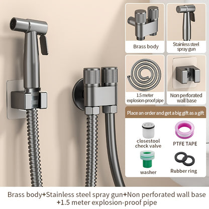 1pc Stainless Steel Handheld Bidet Sprayer - Powerful, Non-Electric Bathroom Cleaning Nozzle with Extendable Hose for Toilet Flushing & Personal Hygiene