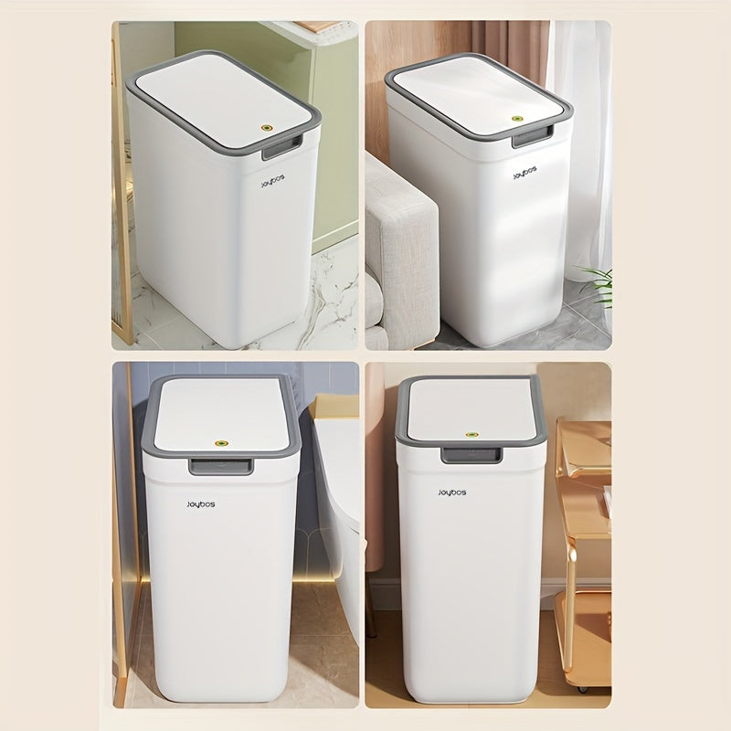 Joybos 2pcs White Narrow Slit Plastic Trash Can with Lid, Large Capacity, Simple Design Bathroom Waste Bin, Easy to Use Home Essential Garbage Basket
