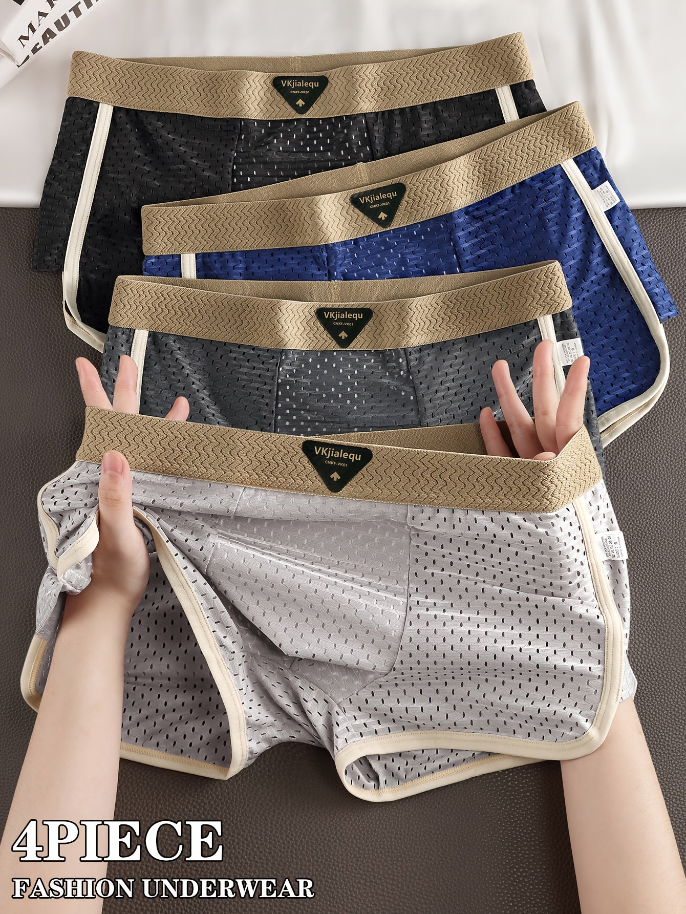 4pcs Men's Summer Ice Sliky Fiber Fabric Breathable Mesh Boxer Briefs - Soft, Comfortable & -Friendly Loose Fit Underwear