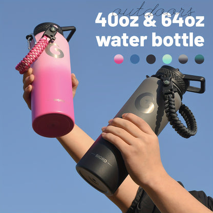 Garrafa de água isolada BIGRD para o Dia de Ação de Graças e Dia dos Namorados, 1,8L (40oz/1183ml ou 64oz), aço inoxidável com tripla camada de vácuo (mantém a temperatura fria durante 48 horas), pega de paracord e tampa com bico de palhinha. (1 unidade)