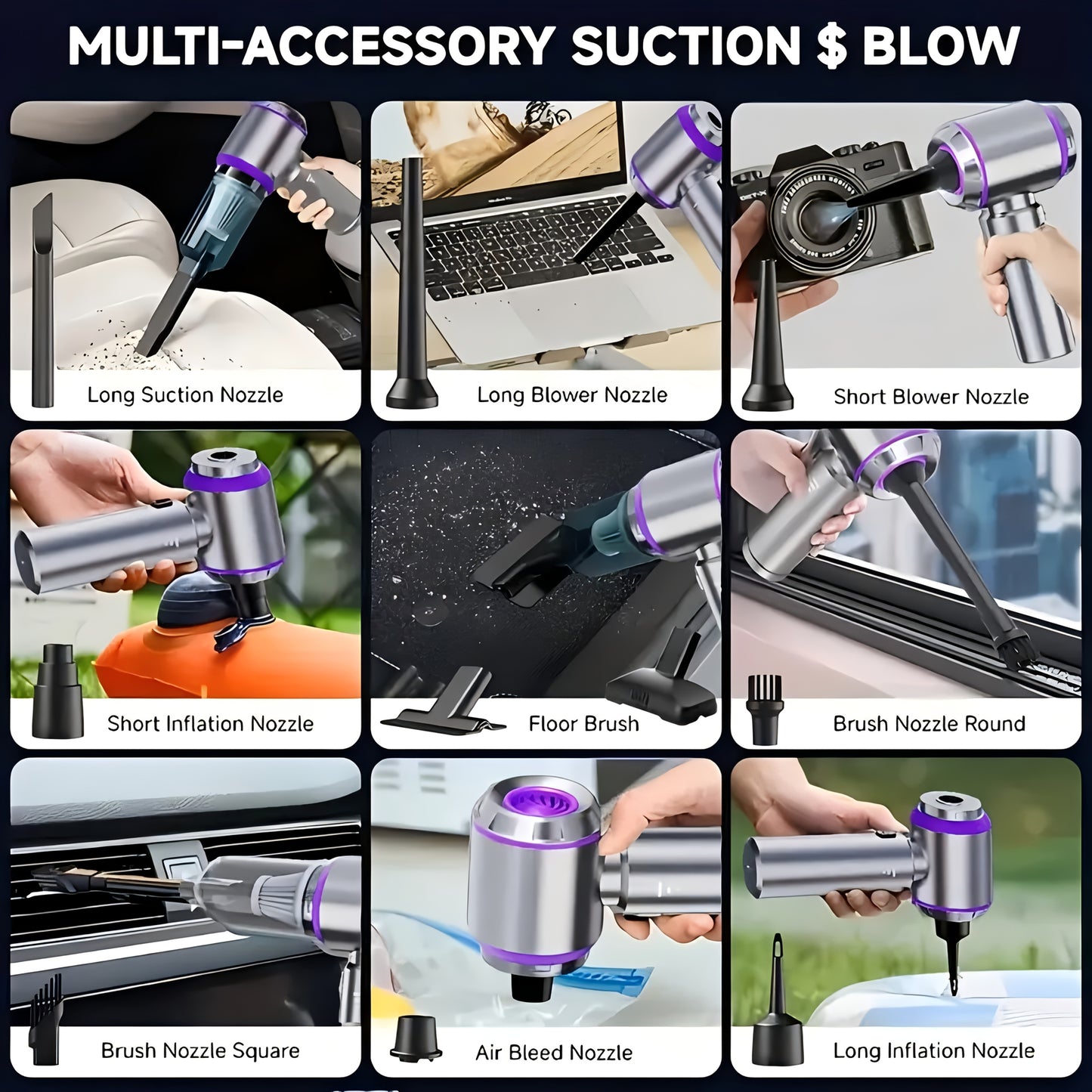 Portable Wireless Vacuum Cleaner 20000PA High-Power Mini Vacuum, 4-in-1 Compressor Air Blower and Pump Handheld Vacuum with Brushless Motor Suitable for Car, Home, Office, Camping, Computer Keyboard Laptop Dust Cleaning Tool